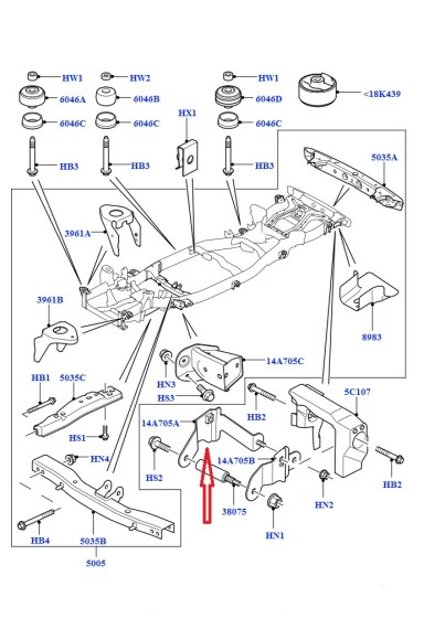 Кронштейн рамы внутренний левый Range Rover Sport, Discovery 3, 4 2006-2014