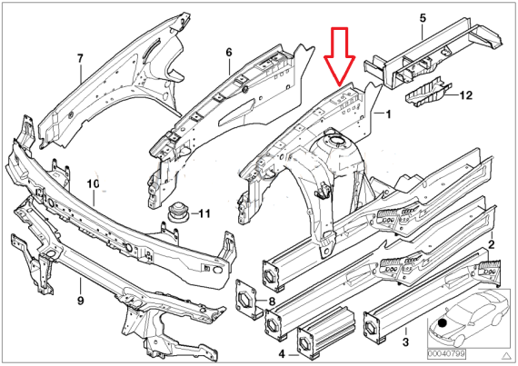 Лонжерон передний правый BMW X5 E53 1999–2007