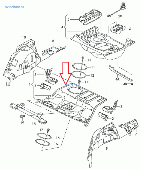 Панель пола кузова Audi A6 C6 Avant 2004-2010