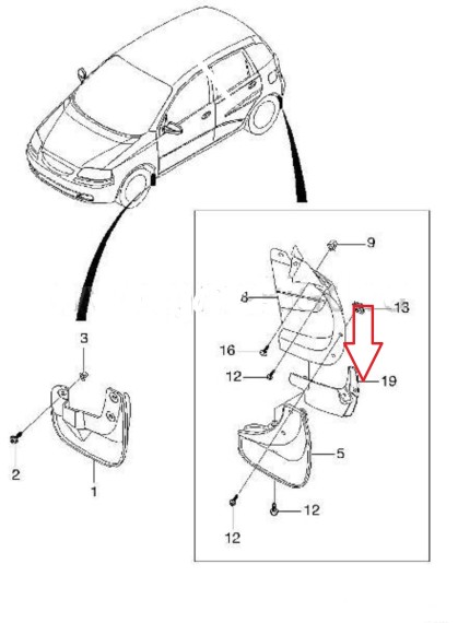 Пыльник заднего правого крыла Chevrolet Aveo T200 2002-2012