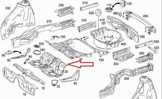 Пол кузова задний Mercedes-Benz S-Class W221 2005-2013